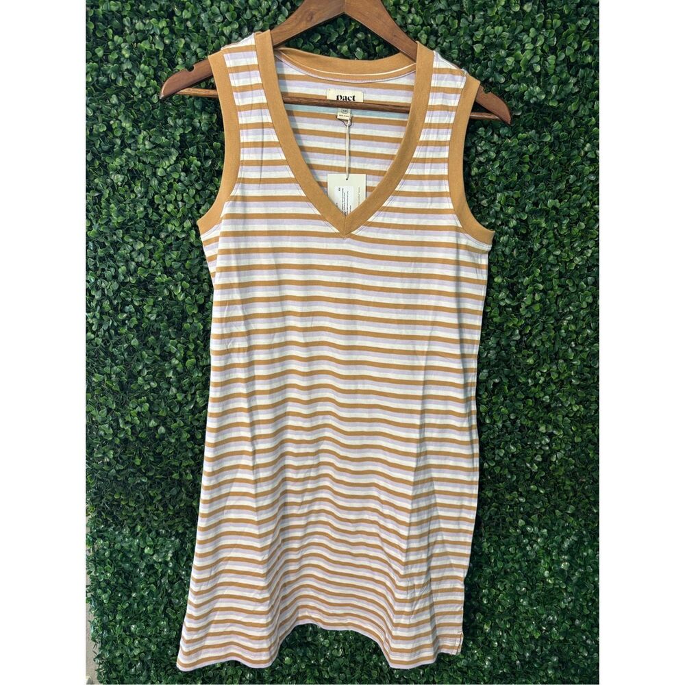 Pact 100% Organic Cotton V Neck Softspun Tank Dress In SoHo Stripe Sz XS NWT